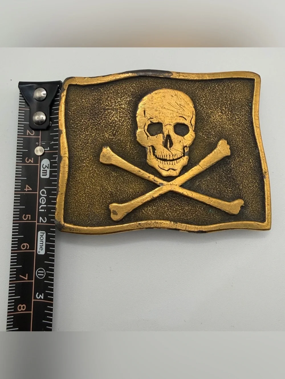 Vintage 1975 Adezy Denver Heavy Brass Skull & Crossbones Belt Buckle
